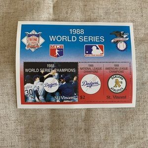 1988 MLB Baseball World Series collector stamps Dodgers and Athletics